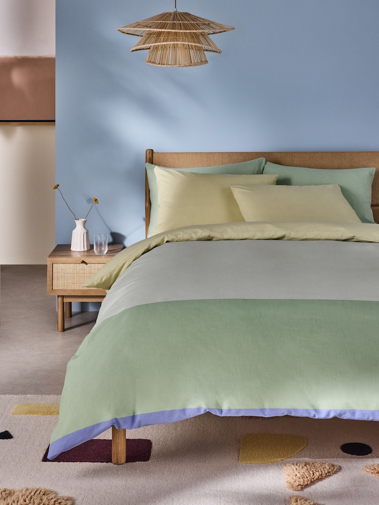 MADE.COM Green Marin 100% Cotton Duvet Cover and Pillowcase Set - Image 1 of 3 MADE.COM Green Marin 100% Cotton Duvet Cover and Pillowcase Set - Image 1 of 3