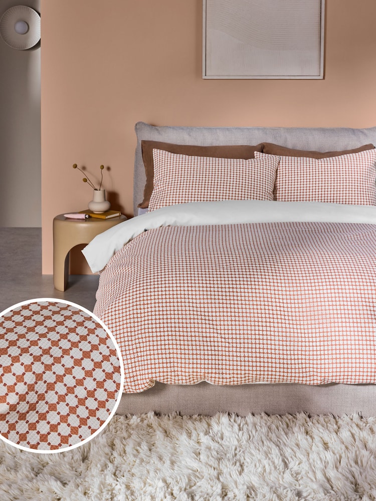 MADE.COM Clay Gabin Waffle 100% Cotton Duvet Cover and Pillowcase Set - Image 1 of 3