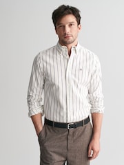 GANT White Slim Oxford Stretch Stripe Shirt - Image 1 of 6