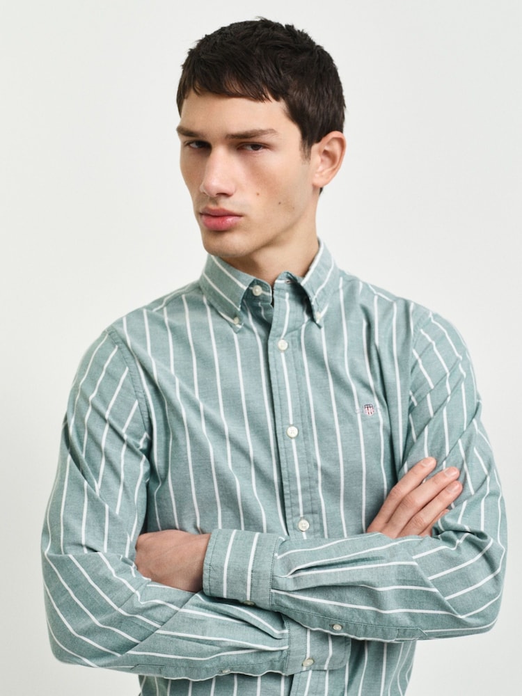 GANT Green Slim Oxford Stretch Stripe Shirt - Image 6 of 6