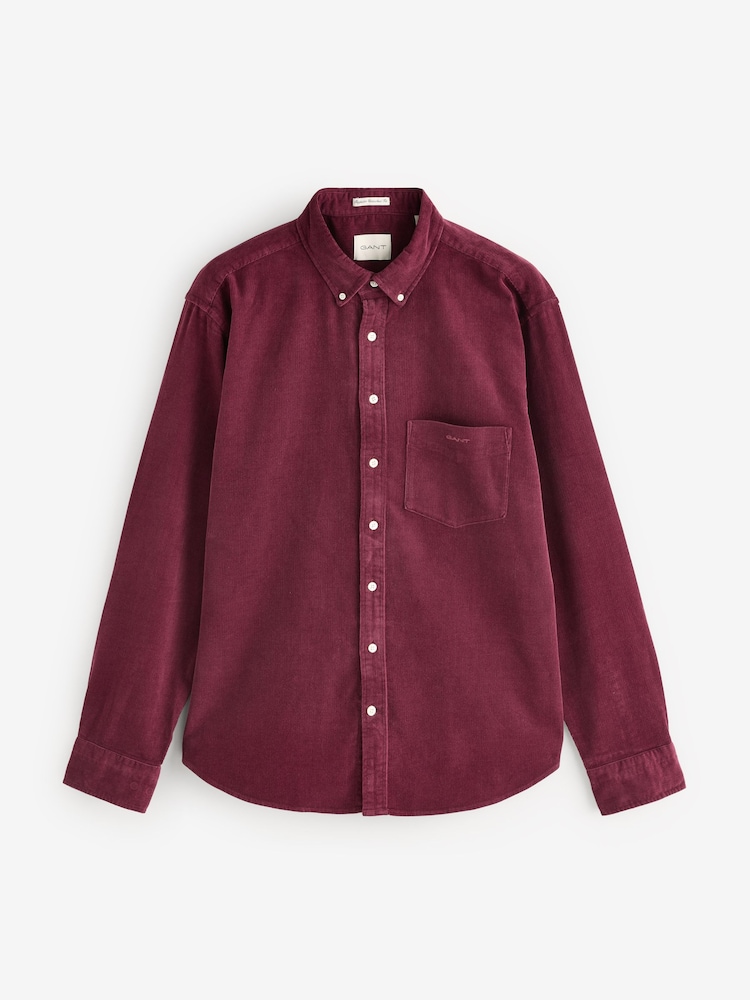 GANT Red Regular 100% Cotton Untucked Corduroy Shirt - Image 9 of 9