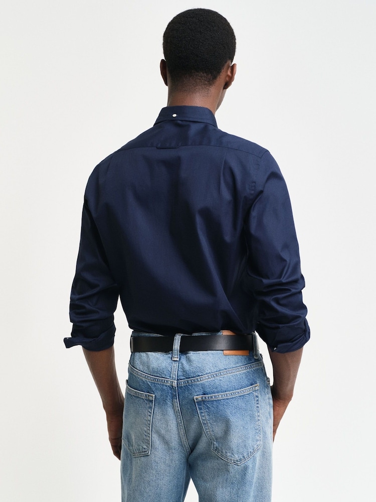 GANT Blue Slim Pinpoint Oxford 100% Cotton Shirt - Image 2 of 6