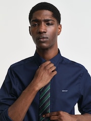 GANT Blue Slim Pinpoint Oxford 100% Cotton Shirt - Image 4 of 6