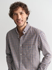 GANT Brown Regular Light Twill Gingham 100% Cotton Shirt - Image 4 of 7