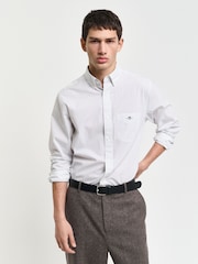 GANT Cream Regular Print Micro 100% Cotton Shirt - Image 1 of 6