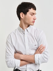 GANT Cream Regular Print Micro 100% Cotton Shirt - Image 6 of 6