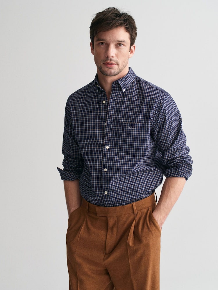 GANT Blue Regular Jaspe Tattersall 100% Cotton Shirt - Image 1 of 6