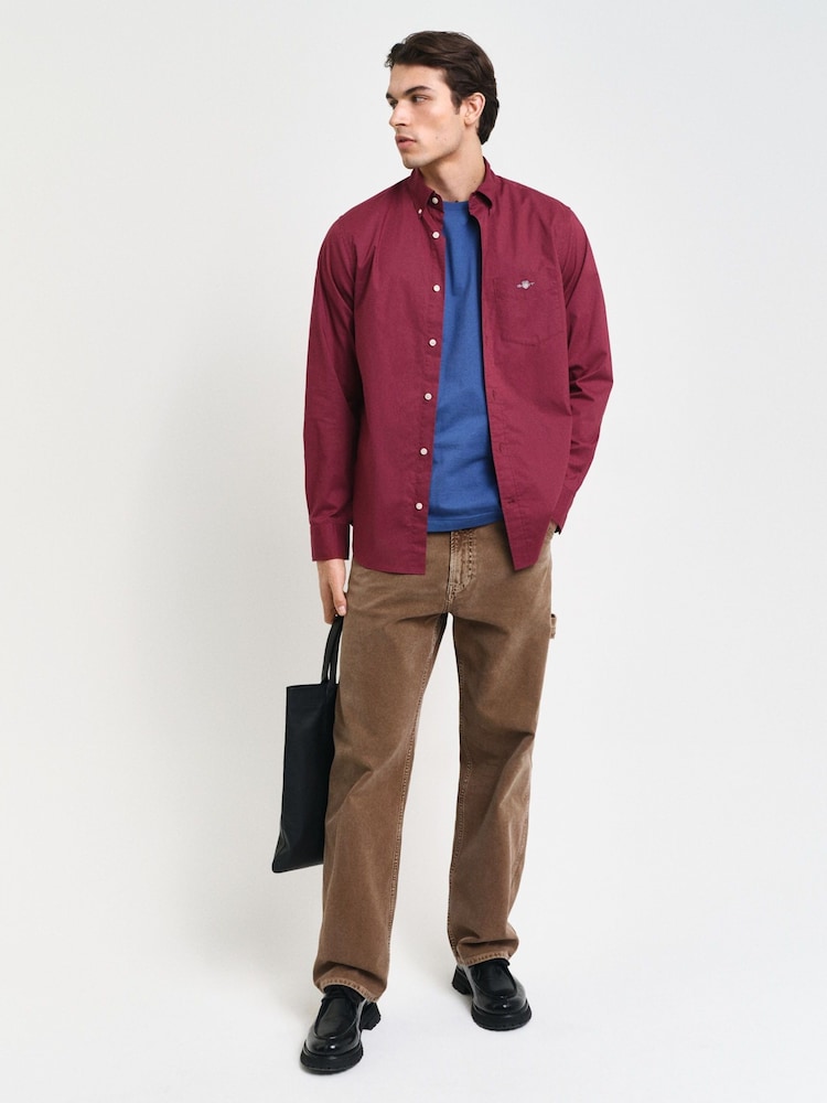 GANT Red Regular 100% Cotton Classic Poplin Shirt - Image 3 of 6