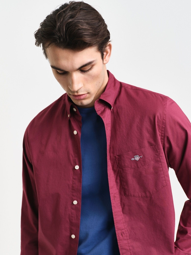 GANT Red Regular 100% Cotton Classic Poplin Shirt - Image 6 of 6