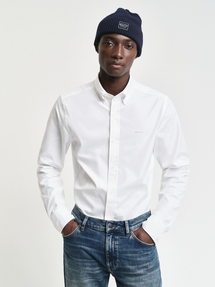 GANT White Slim Pinpoint Oxford 100% Cotton Shirt - Image 1 of 5 GANT White Slim Pinpoint Oxford 100% Cotton Shirt - Image 1 of 5