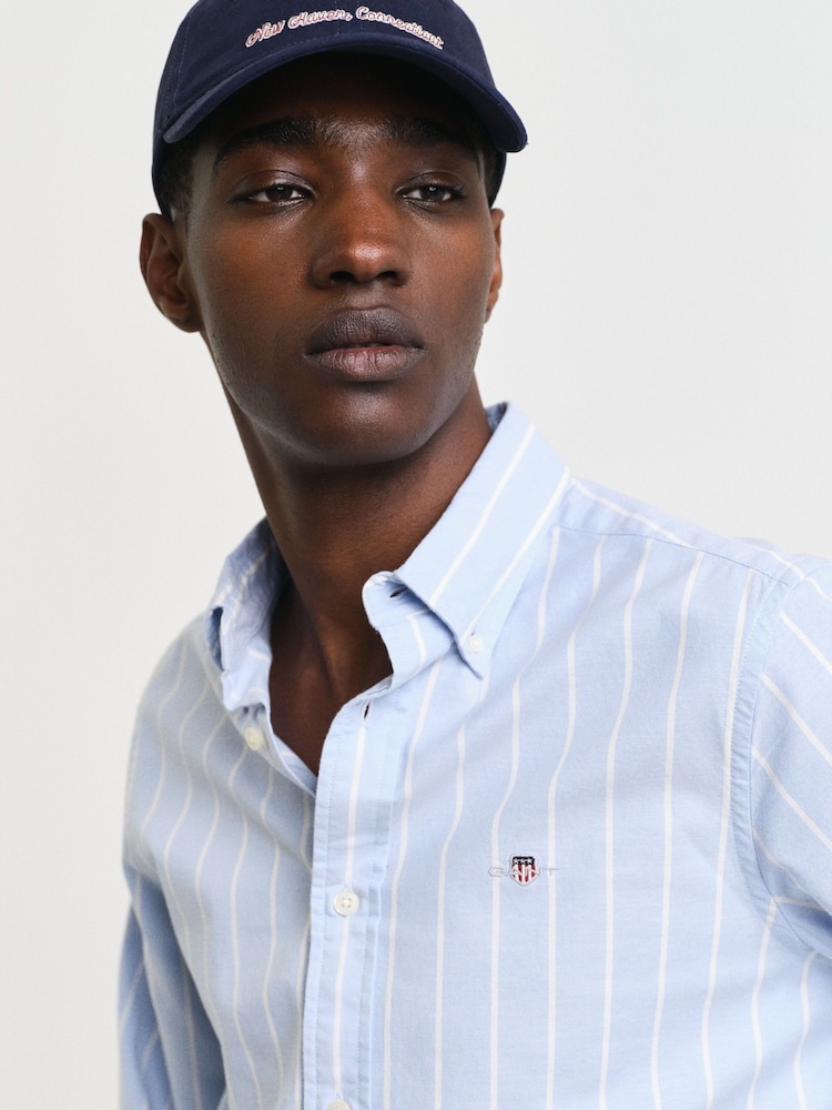 GANT Blue Slim Oxford Stretch Stripe Shirt - Image 6 of 6