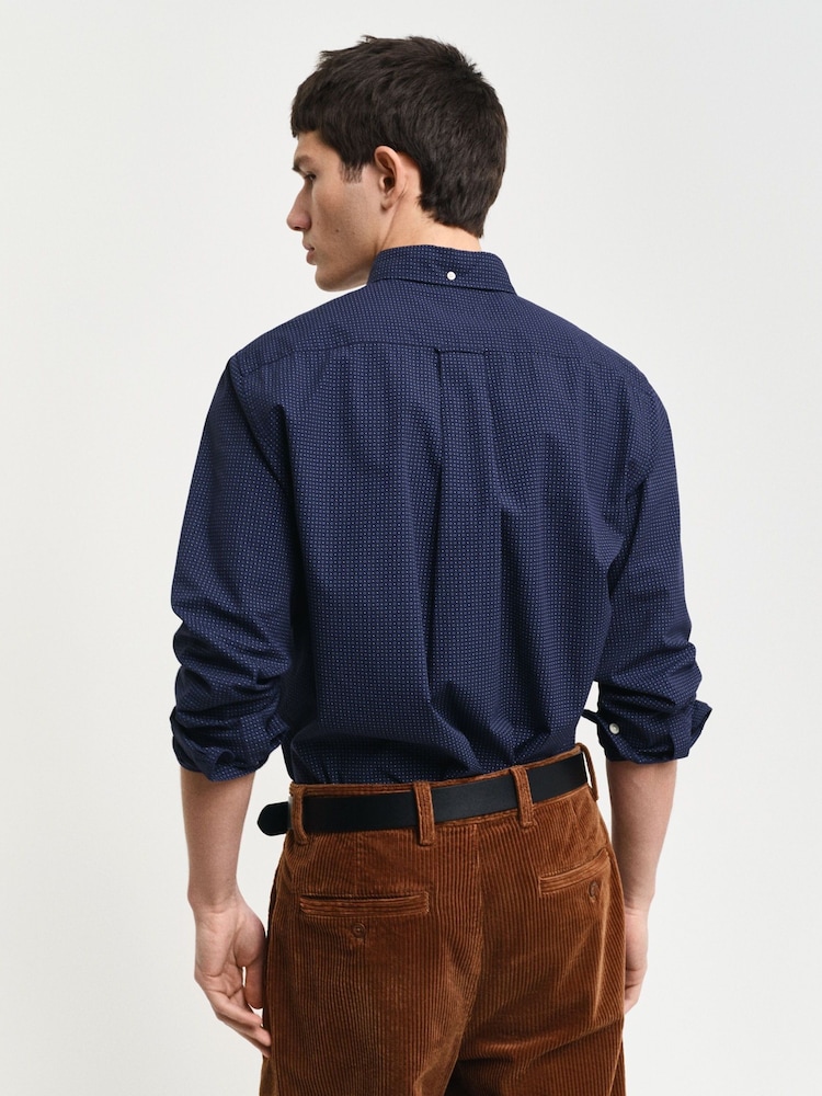 GANT Blue Regular Print Micro 100% Cotton Shirt - Image 2 of 6