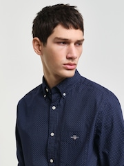 GANT Blue Regular Print Micro 100% Cotton Shirt - Image 4 of 6
