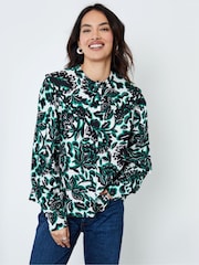 Another Sunday Cream Floral Print Trim Detail Button Through 100% Cotton Oversized Collared Blouse - Image 1 of 5