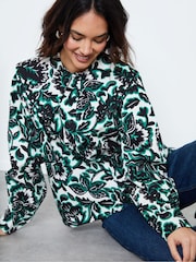 Another Sunday Cream Floral Print Trim Detail Button Through 100% Cotton Oversized Collared Blouse - Image 3 of 5
