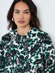 Another Sunday Cream Floral Print Trim Detail Button Through 100% Cotton Oversized Collared Blouse - Image 4 of 5