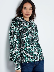 Another Sunday Cream Floral Print Trim Detail Button Through 100% Cotton Oversized Collared Blouse - Image 5 of 5