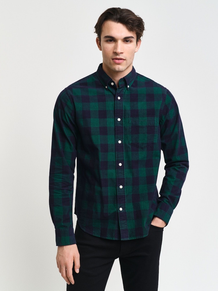 GANT Green Regular Corduroy 100% Cotton Check Shirt - Image 1 of 7