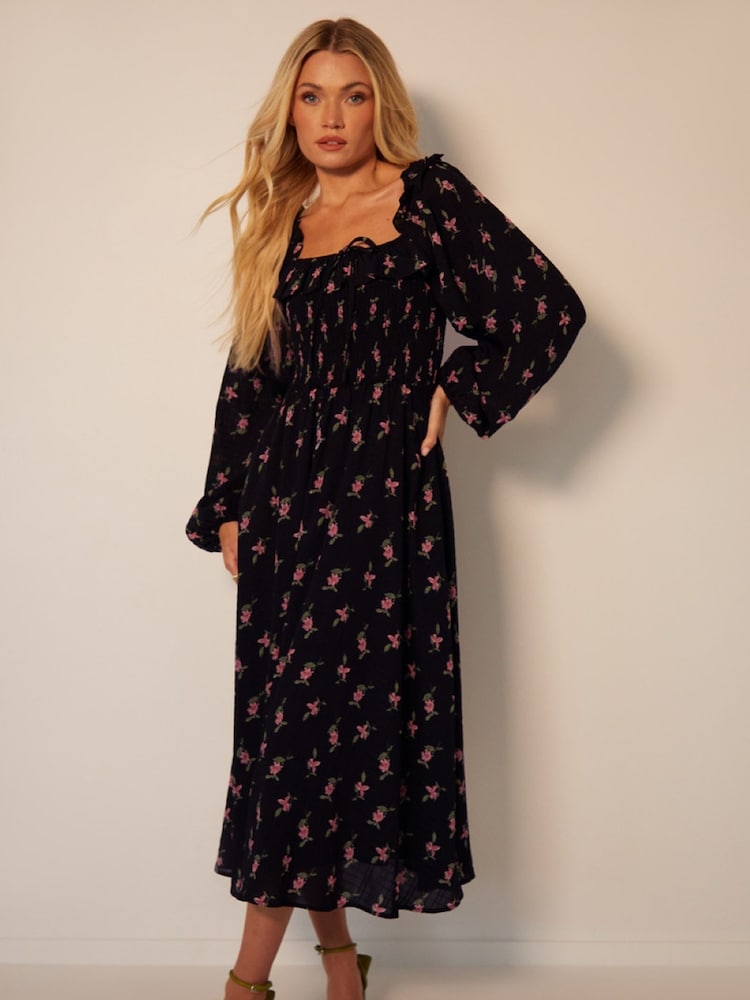 Another Sunday Shirred Bust Long Sleeve Milkmaid Floral Print Dress - Bild 1 von 3 Another Sunday Shirred Bust Long Sleeve Milkmaid Floral Print Dress - Bild 1 von 3