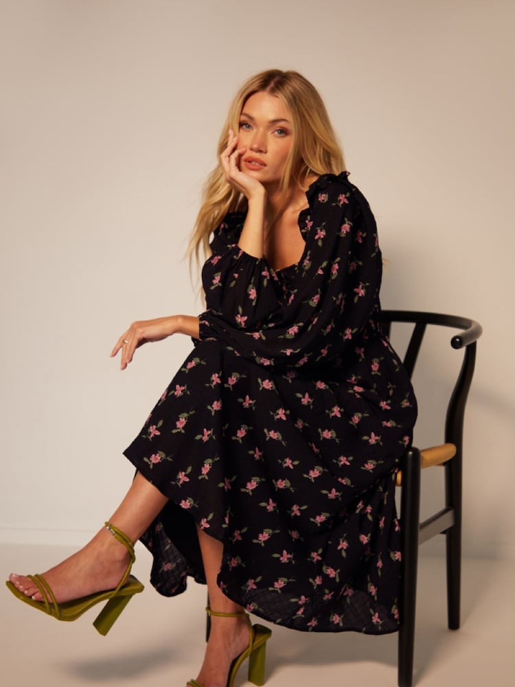 Another Sunday Shirred Bust Long Sleeve Milkmaid Floral Print Dress - Bild 2 von 3 Another Sunday Shirred Bust Long Sleeve Milkmaid Floral Print Dress - Bild 2 von 3