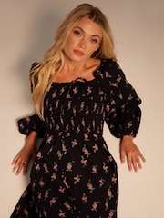 Another Sunday Shirred Bust Long Sleeve Milkmaid Floral Print Dress - Bild 3 von 3