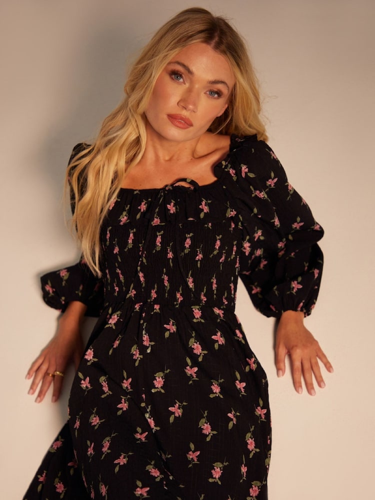 Another Sunday Shirred Bust Long Sleeve Milkmaid Floral Print Dress - Bild 3 von 3 Another Sunday Shirred Bust Long Sleeve Milkmaid Floral Print Dress - Bild 3 von 3
