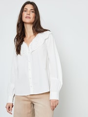 Another Sunday White Broderie Collar Button Through 100% Cotton Blouse - Image 1 of 5