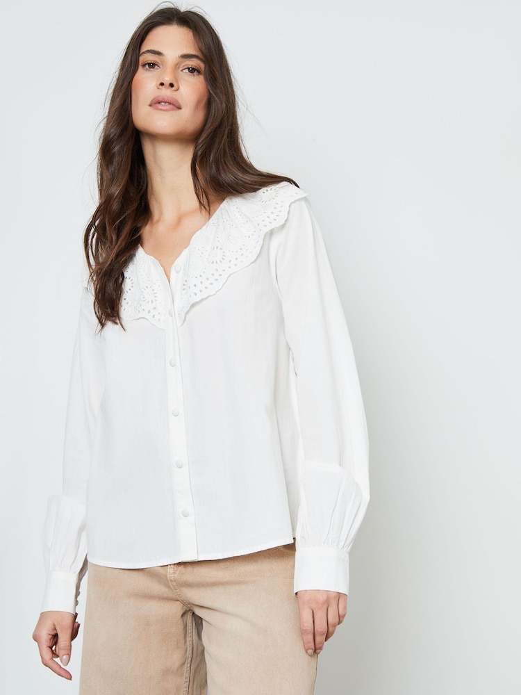 Another Sunday White Broderie Collar Button Through 100% Cotton Blouse - Image 1 of 5