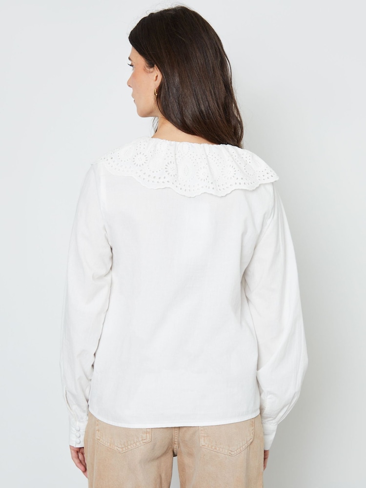 Another Sunday White Broderie Collar Button Through 100% Cotton Blouse - Image 2 of 5