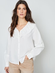 Another Sunday White Broderie Collar Button Through 100% Cotton Blouse - Image 3 of 5