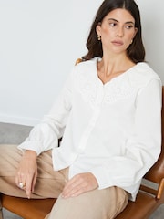 Another Sunday White Broderie Collar Button Through 100% Cotton Blouse - Image 4 of 5