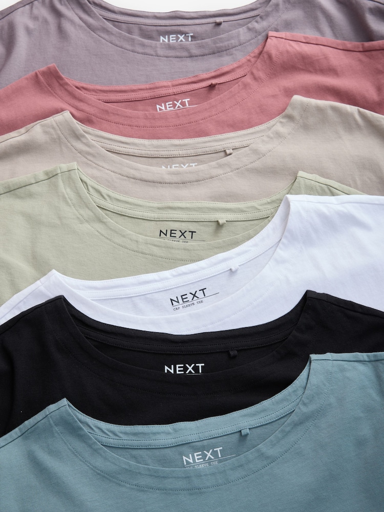 Multi Cap Sleeve 100% Cotton T-Shirts 7 Pack - Image 13 of 13