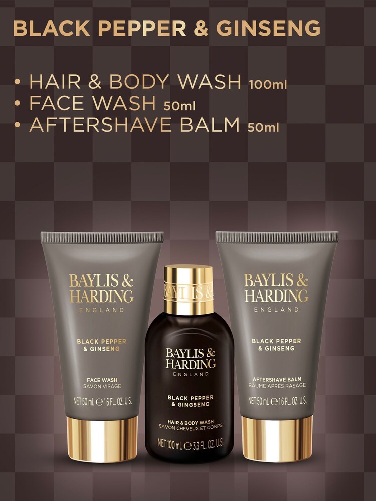 Baylis & Harding Black Pepper & Ginseng Mens Luxury Wash Bag Gift Set - Image 2 of 5