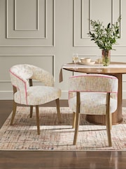 Set of 2 Multi Chenille Natural Remi Dark Wood Leg Dining Chairs - Image 1 of 9