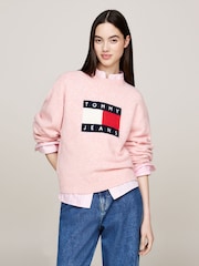 Tommy Jeans Pink Melange Flag Sweater - Image 1 of 5