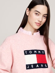 Tommy Jeans Pink Melange Flag Sweater - Image 4 of 5