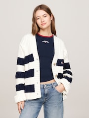 Tommy Jeans Nazaj Zastava bela pletena jopa - Slika 1 iz 5