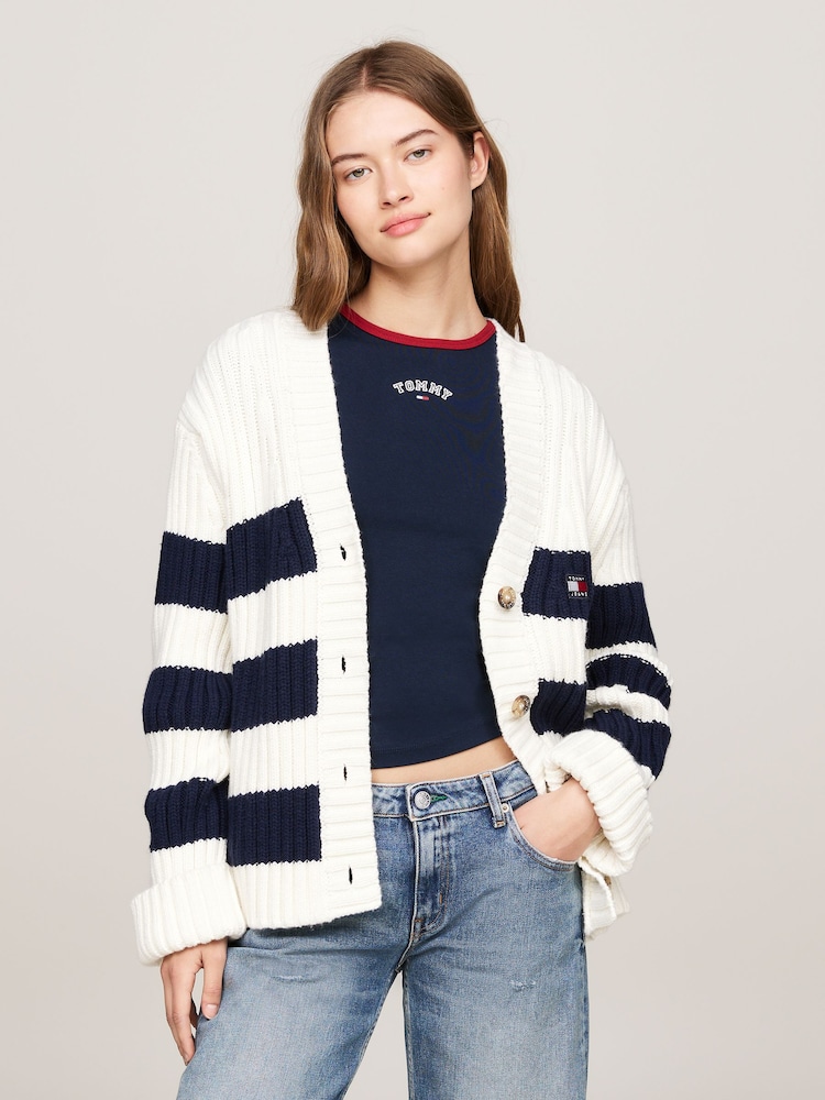 Tommy Jeans Nazaj Zastava bela pletena jopa - Slika 1 iz 5