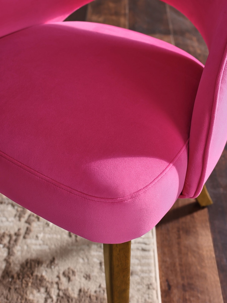 Set of 2 Soft Velvet Fuschia Remi Dark Wood Leg Dining Chairs - Image 2 of 9