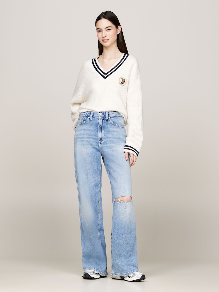 Tommy Jeans Crest Cable V-Neck White Sweater - Image 2 of 5