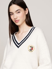 Tommy Jeans Crest Cable V-Neck White Sweater - Image 3 of 5