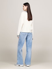 Tommy Jeans Crest Cable V-Neck White Sweater - Image 4 of 5