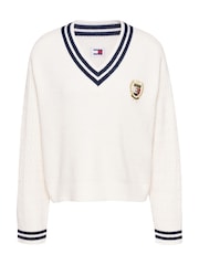 Tommy Jeans Crest Cable V-Neck White Sweater - Image 5 of 5