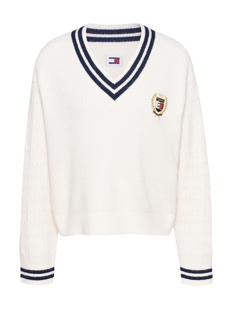 Tommy Jeans Crest Cable V-Neck White Sweater - Image 5 of 5