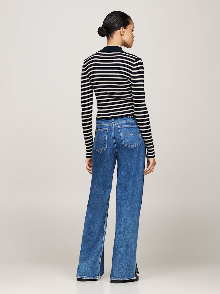 Tommy Jeans modra V kovinskih barvah Tip Zip pletena jopa - Slika 2 iz 5