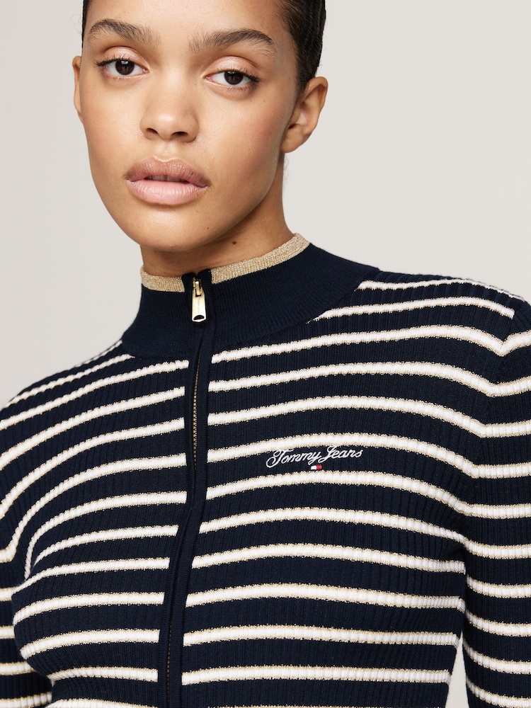 Tommy Jeans Blue Metallic Tip Zip Cardigan - Image 4 of 5