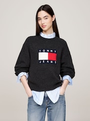 Tommy Jeans Black Melange Flag Sweater - Image 1 of 5