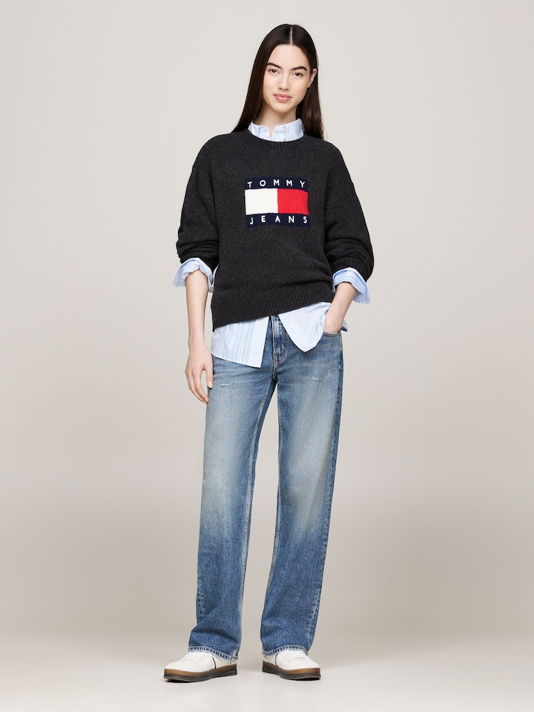 Tommy Jeans Black Melange Flag Sweater - Image 2 of 5