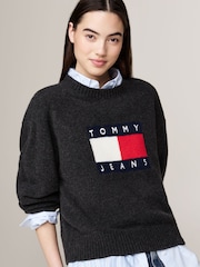 Tommy Jeans Black Melange Flag Sweater - Image 3 of 5
