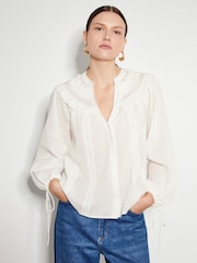 Monsoon Natural Nyla Scallop Lace 100% Cotton Blouse - Image 1 of 5